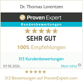 Banner Provenexpert Sehr Gut 100 % Empfehlung Dr. Thomas Lorentzen